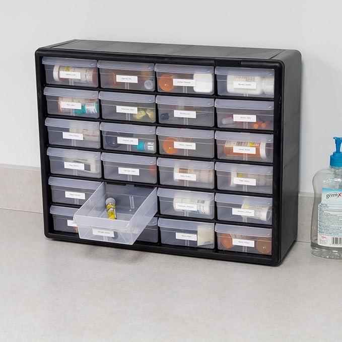 24-Drawer Plastic Drawer Storage Cabinet for Garage Organization, 10124 Black