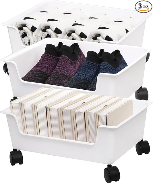 3 Pack Under Bed Storage, Underbed Toys Storage Containers with Wheels