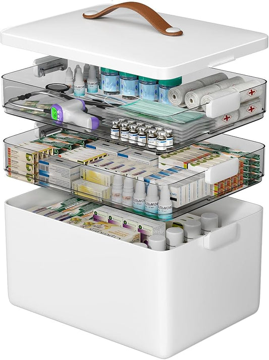 3-Tier Medicine Organizer, Portable Medicine Cabinet with Leather Handle