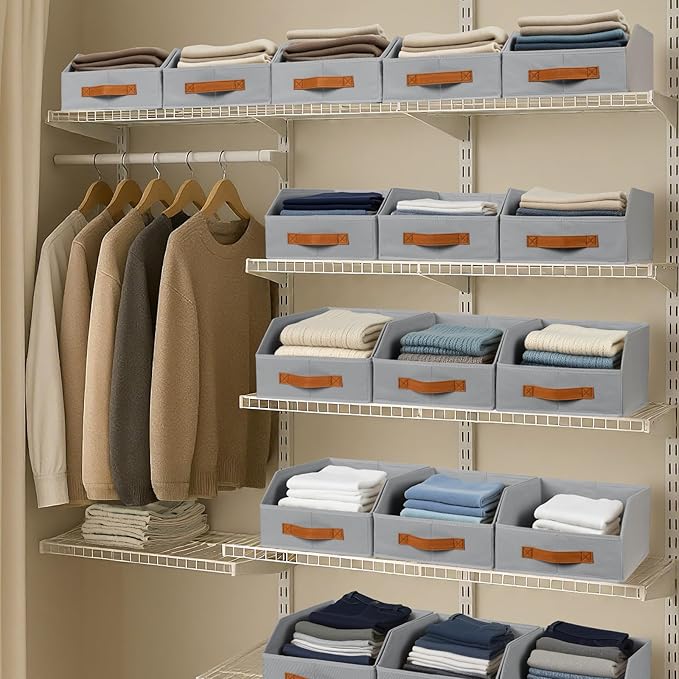 Homsorout Fabric Storage Bins for Organizing - 4 Pack Large Trapezoid Collapsible Storage Bins with Front Handle, Closet Organizers and Storage for Bedroom, Home Shelves, Small Spaces, Grey