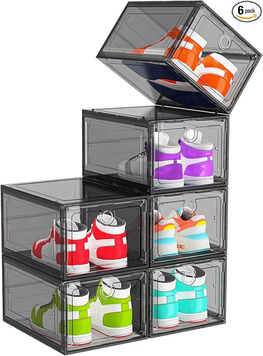 6 Pack Upgrade Harder Shoe Organizer, Black