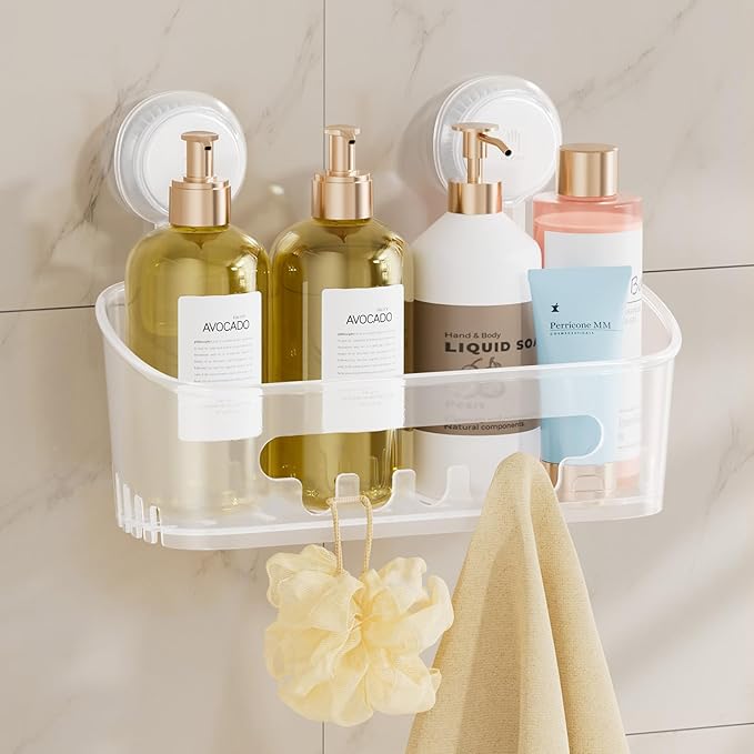 Shower Caddy Suction Cup 2 Pack, Heavy Duty Bathroom Organizer, Frosted Clear