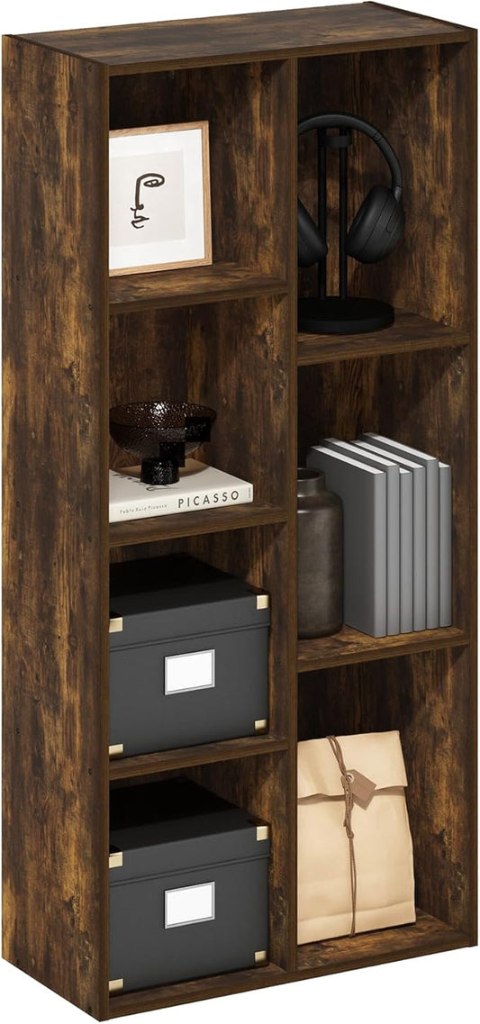 Furinno LUDER Book Shelf, 7-Cube Bookshelf, Amber Pine