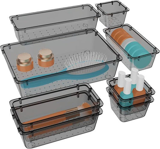8 PCS Clear Plastic Drawer Organizer Set, Clear Black