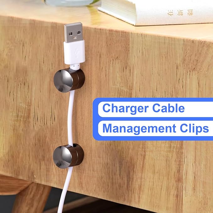 SmallCat 3 Sets Charger Holders for Cords, Black Adjustable Cable Anchor Holders, Adhesive Metal Cord Clips, Cable Management Wire Organizers for Desk, Office, Nightstand