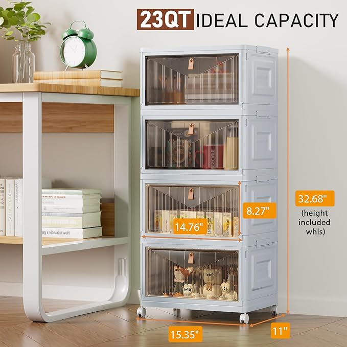 4 Tier Stackable Plastic Storage Bins with Lid and Wheels