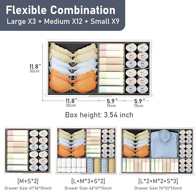 DIMJ Drawer Organizer Clothes, 24 Pack Dresser Organizer, Foldable Closet Organizers and Storage, Fabric Dresser Bins, Drawer Dividers for Nursery, Baby Clothes, Underwears, Sock