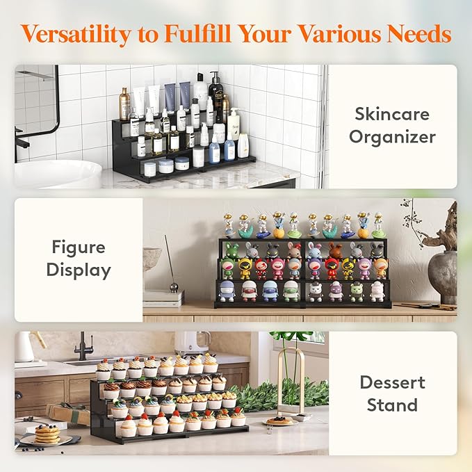 Lifewit Perfume Organizer, Bedroom Decor, Cologne Cupcake Stand, Tool-Free Assembly, Makeup Display Shelf for Vanity Bathroom Counter Storage, Black, 30 cm/12", 2 Pcs