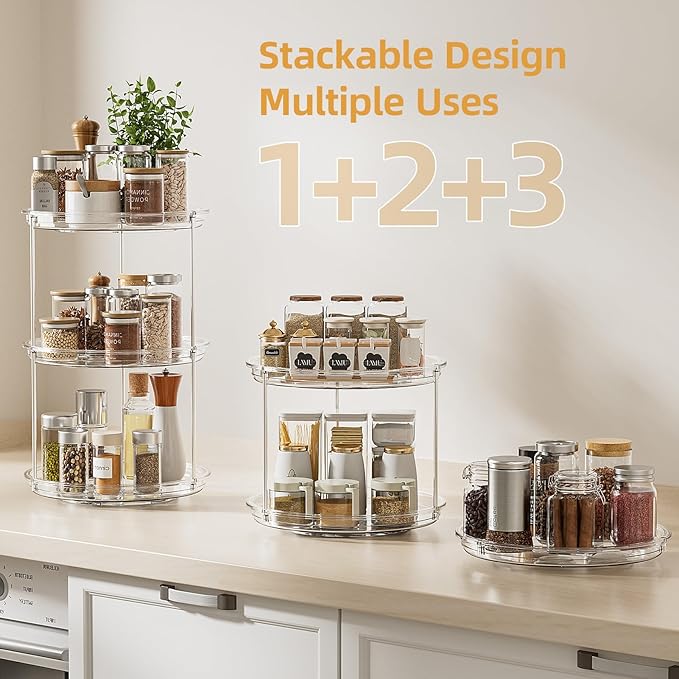 2 Tier Lazy Susan Turntable Organizer for Cabinet, 3 Pack