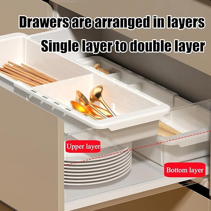 Sliding Drawer Tray with Adjustable Dividers