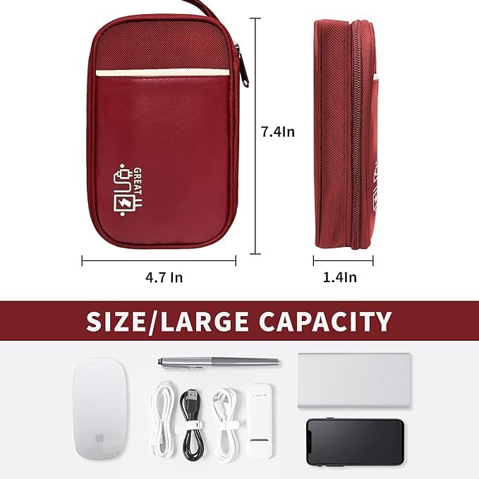 Lcsmaokin Travel Cable Organizer Bag Pouch Electronic Accessories Carry Case Portable Waterproof All-in-One Storage Bag for Cable,Charger, Phone, Hard Drive，SD Card-Wind Red