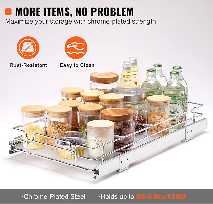 12.5"Wx21"Dx3.5"H Pull Out Cabinet Organizer
