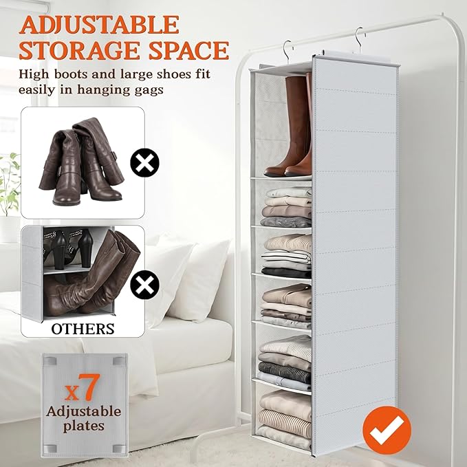 Ofiray-home Deep Pocket Hanging Closet Organizer, 8 Tier Hanging Shoe Organizer for Closet, Adjustable Closet Organizers and Storage for Sweaters, Shoes, Hoodies & Blankets, Heavy Duty Hanging Shelves