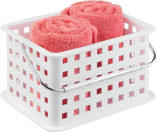 Portable Shower Caddy Basket with Handle for College Dorm or Bathroom, White