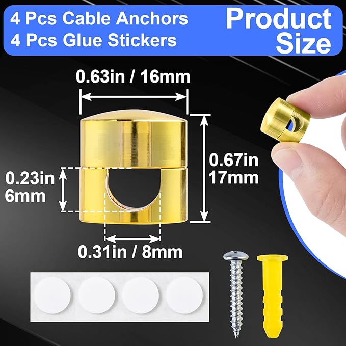 4 Sets Charger Holders for Cords, Gold Color Adjustable Cable Anchor Holders