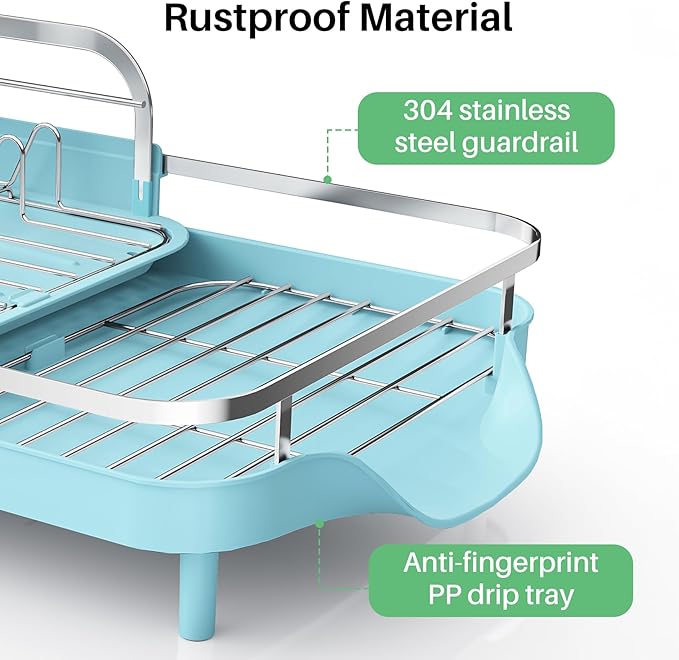 Dish Drying Rack, Expandable Dish Rack for Kitchen Counter, Blue