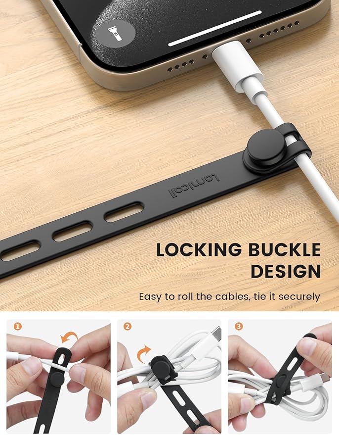 10Pack Reusable Cord Organizer Cable Ties, Silicone Cord Management Wraps