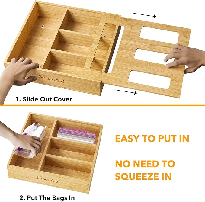 Bag Storage Organizer for Kitchen Drawer, Bamboo Organizer, 2" High)