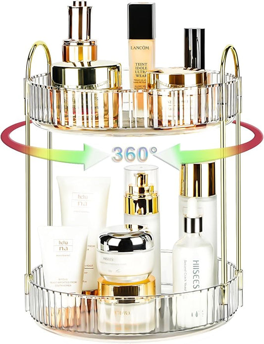 360 Rotating Makeup Organizer, Pearl White, 2 Tier
