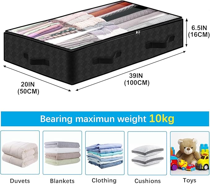 BiCINE 90L Under Bed Storage Containers, 6 Pack Foldable Closet Organizers and Storage Bins with Lid Clothes Underbed Storage Bags for Wrapping Paper, Blanket, Comforter, Towels, Sweaters, Pillows