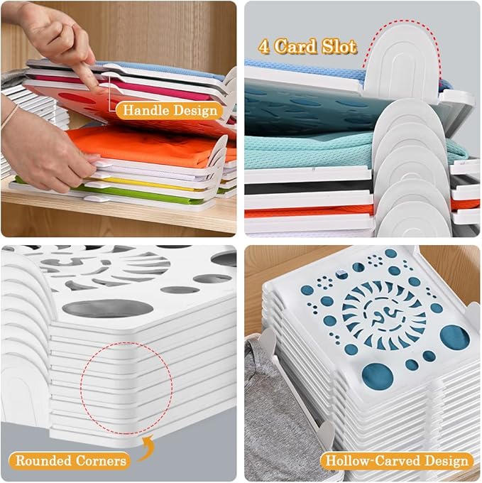 Accenter Tshirt Organizer for Clothes Storage, Stackable Closet Organizer with Easy Access, Shirt Folder Board, Sturdy and Durable, Clothes Folder 10-Pack