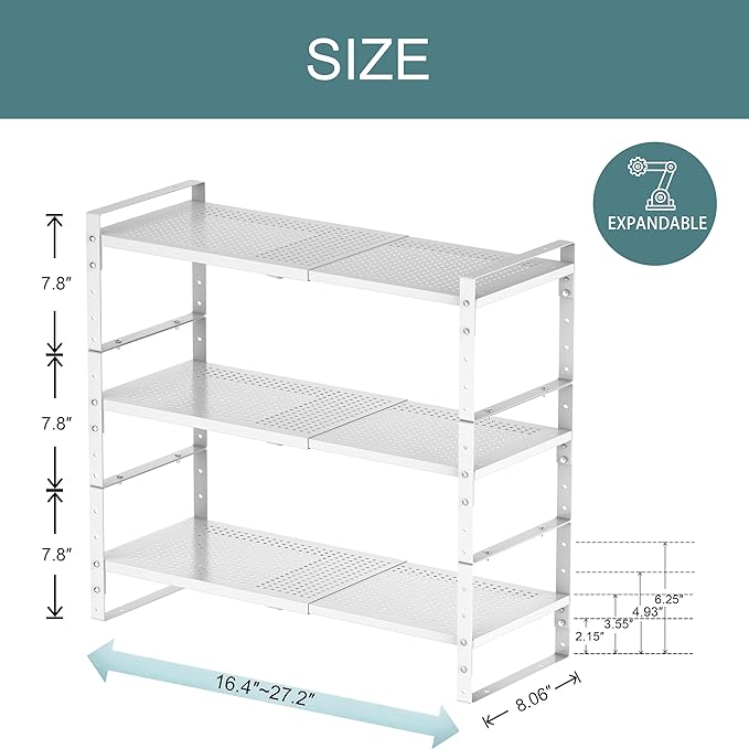 Expandable Shoe Rack Heavy-Duty Closet Organizer Adjustable Shelf Stackable Metal Framework for Entryway, Garage,RV,Pantry,Cabinet(Medium,3 Packs/White)