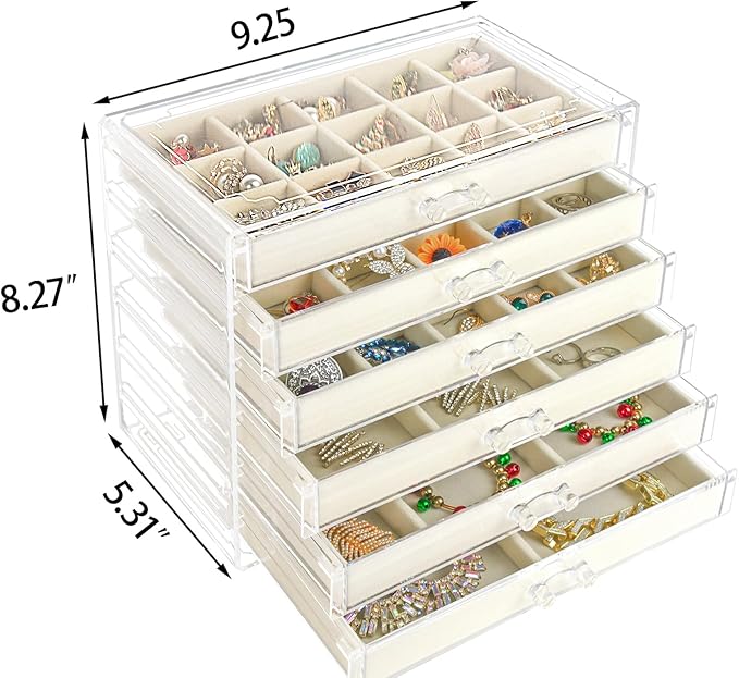 Watpot Acrylic Jewelry Box with 6 Drawers, Beige