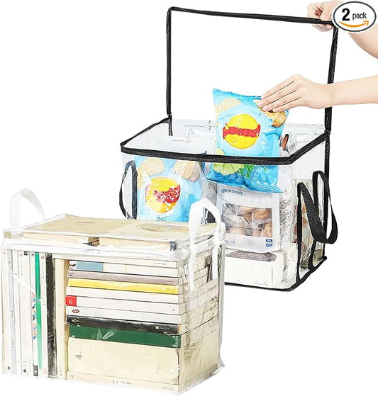 2PCS Clear Book Storage Bag Plastic Comic Books Organizer Collapsible Book