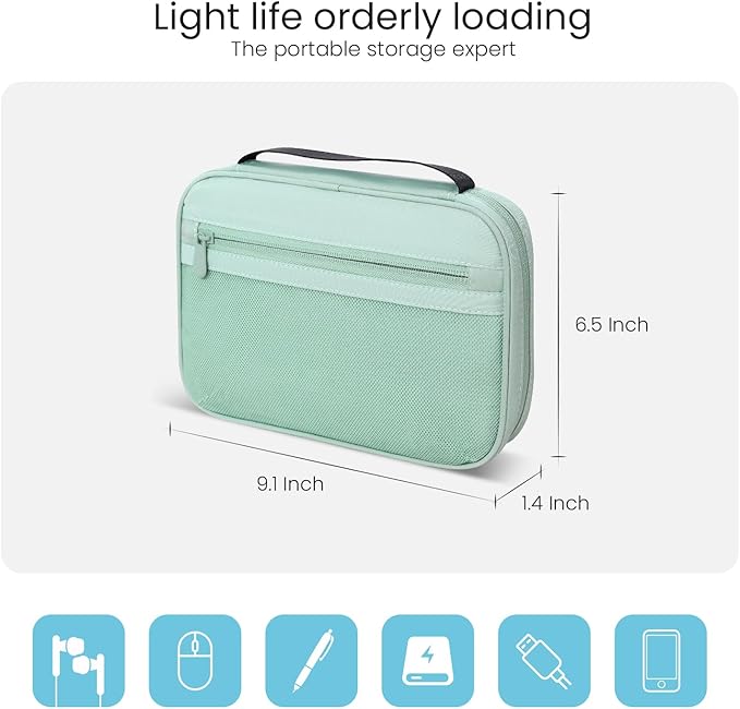Lcsmaokin Electronics Organizer Bag, Portable Cable Organizer Case Travel Electronic Accessories Storage Case - Travel storage bag for Cables, Chargers, Phone, SD Cards - Green