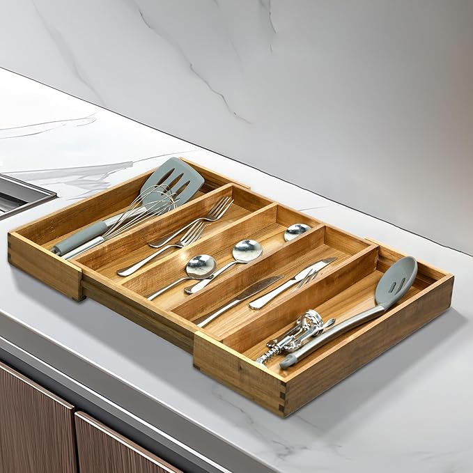 Acacia Kitchen Silverware Organizer