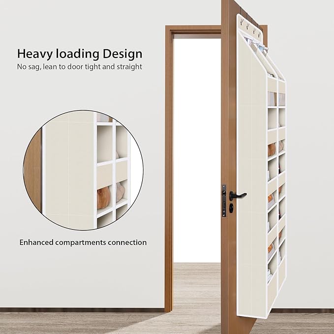 Univivi 6-Shelf Over Door Hanging Organizer Fabric Door Storage with 10 Large Pockets and 4 Small PVC Pockets Closet Cabinet Wall Mount Hanging Storage Organizers for Baby Nursery (Beige Pattern)