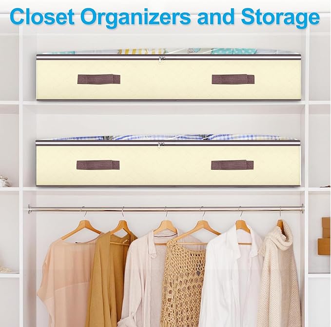 90L Under Bed Storage Containers, 2 Pack Beige