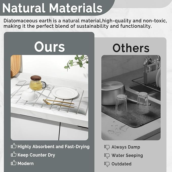 Large Stone Dish Drying Mat for Kitchen Counter, Black White 24"×16"&8"x4"