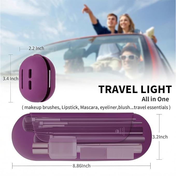 AGIKET 2 IN 1 Silicone Makeup Brush Holder with Beauty Make Up Sponge Holder Case：Soft Portable Cosmetic Face Brushes Holder with Upgrade Anti-Fall Out Magnetic Closure - Dark Pruple