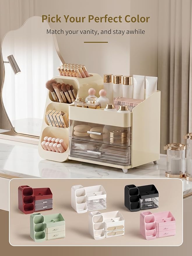 Makeup Organizer for Vanity, Crystal Cream