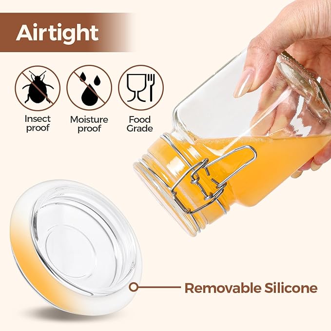 Set of 12 Square Glass Jars with Airtight Lids (8 Oz)