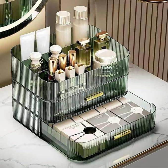 Stackable Cosmetics Organizer Drawers, Nail Care. Green