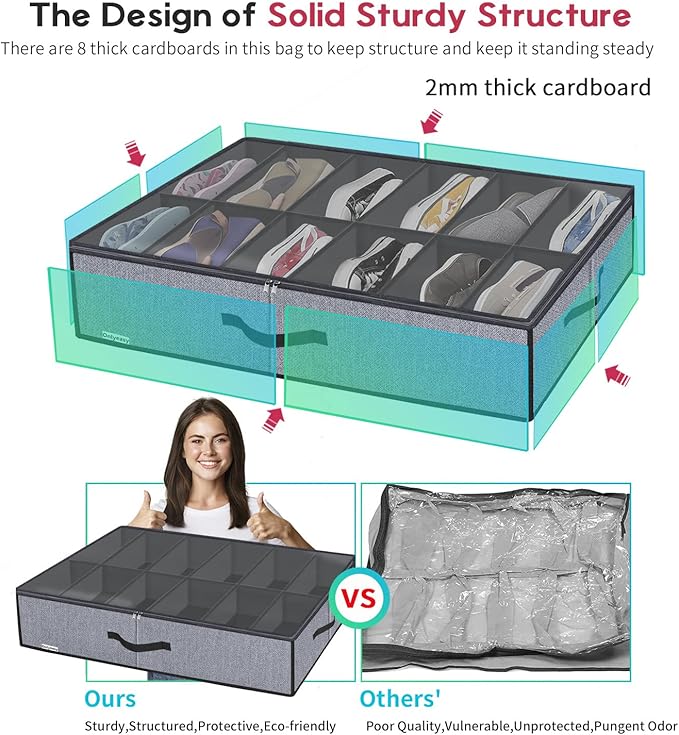 Large Under Bed Shoe Organizer (6 to 12 Pairs x 2)