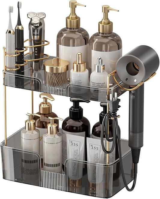 Bathroom Counter Organizer, Large Makeup Organizer Countertop, 2 Tiers Grey