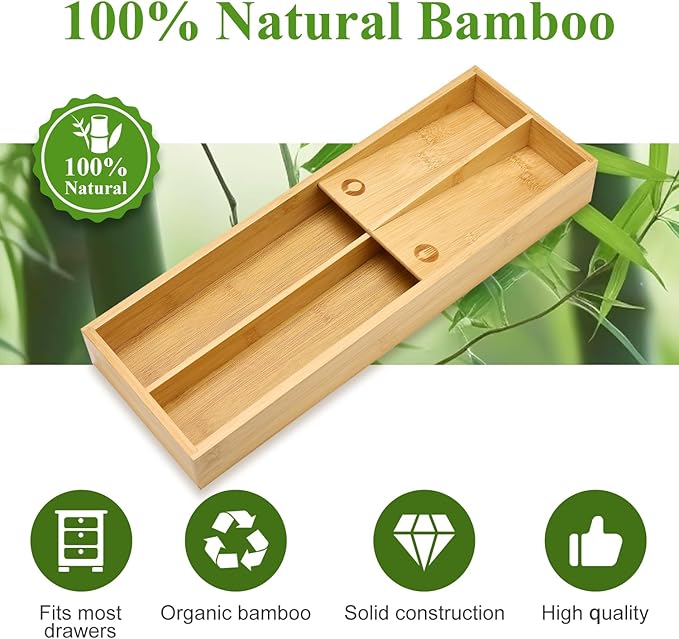 Small Bamboo Silverware Organizer for Drawer Utensil Tray Wood Cutlery Organizer