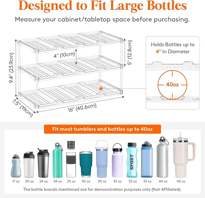 Stackable Bottle Storage Organizer, 3Tier Hold 12
