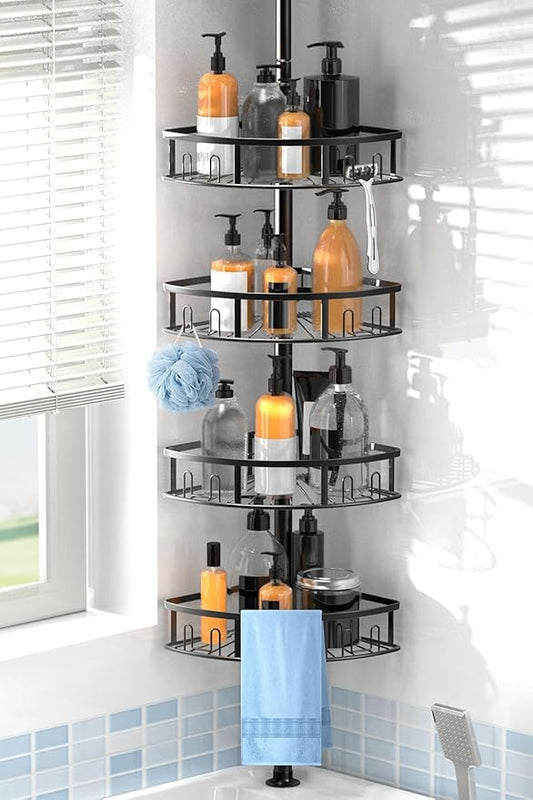 4-Tier Rustproof Corner Shower Caddy with Tension Pole