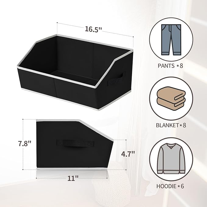 Homsorout Cube Storage Bins - 6 Pack Trapezoid Storage Bins, Closet Organizers and Decorative Storage, Storage Baskets with Handle, Large Storage Basket for Home, Black