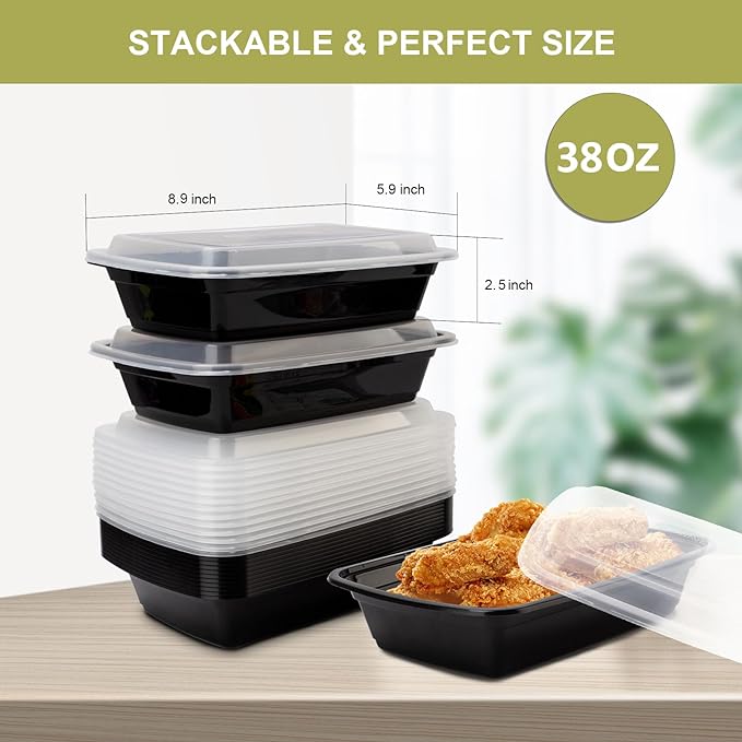 Ezalia 30 Pack Meal Prep Containers 38oz, Plastic To Go Food Containers with Lids, BPA-Free, Microwave/Dishwasher/Freezer Safe