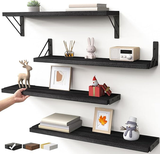 Wall Mounted Floating Shelves, Wood Floating Wall Shelf for Books & Decor