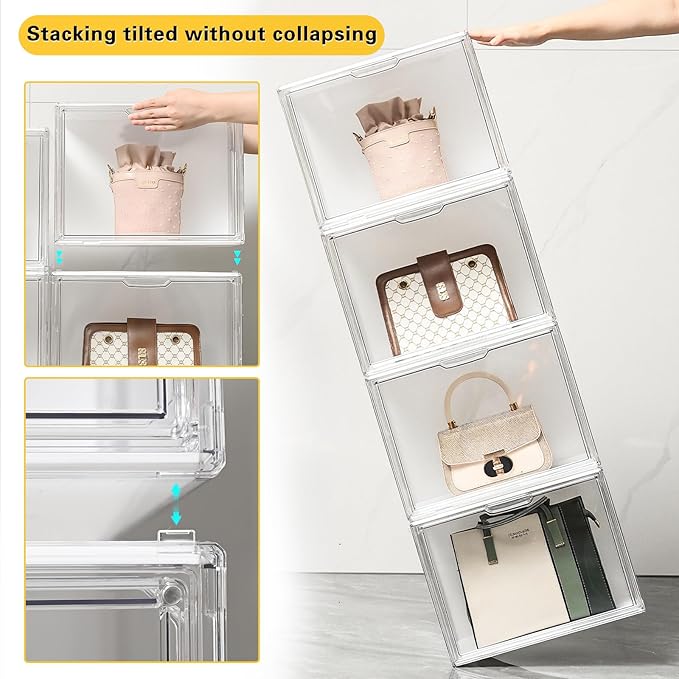 GUDEMAY Clear Showcase with Light, Stackable Acrylic Display Case for Collectibles, Figures, Shoes, Toys & Jewelry, Dustproof Storage Box - Support Voice Control Lighting