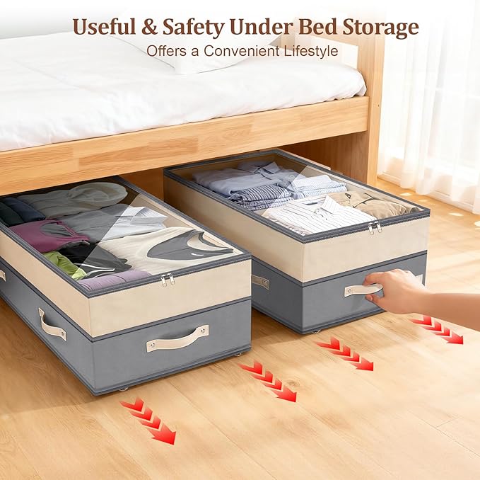 Dolicer 2 Pack Under Bed Storage with Wheels, Grey
