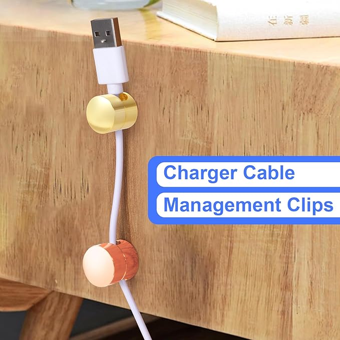 SmallCat 3 Sets Charger Holders for Cords, Adjustable Cable Anchor Holders, Adhesive Metal Cord Clips, Cable Management Wire Organizers for Desk, Office, Nightstand - Gold, Red Bronze, Rose Gold