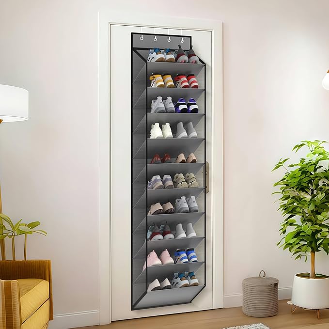 10 Tiers Mesh Over Door Shoe Organizer Storage, Grey