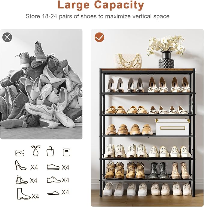 6-Tier Metal Shoe Rack Organizer Shoe Storage for Entryway 18-24 Pairs Narrow
